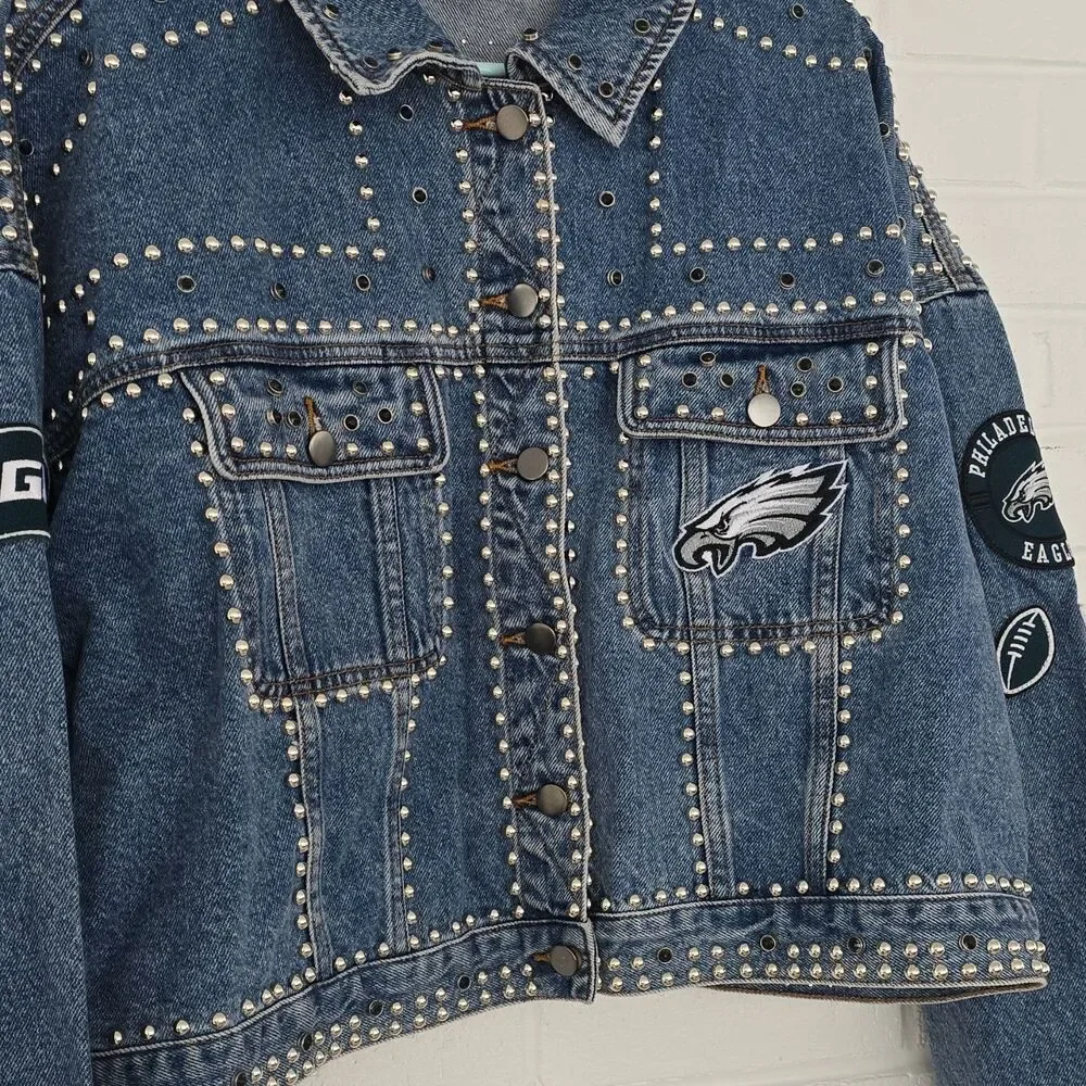 200$ G-III by Carl Banks Women's Philadelphia Eagles Studded Button Jacket Sz. L - Picture 2 of 15